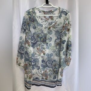 Liz Claiborne Boho Style Multicolor Paisley Blouse XL Sheer 3/4 length sleeve